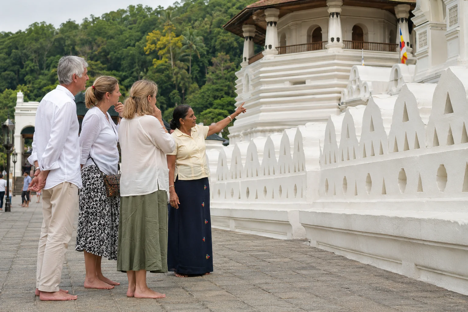 Wavion Lanka guide at the Temple of the Tooth, Kandy