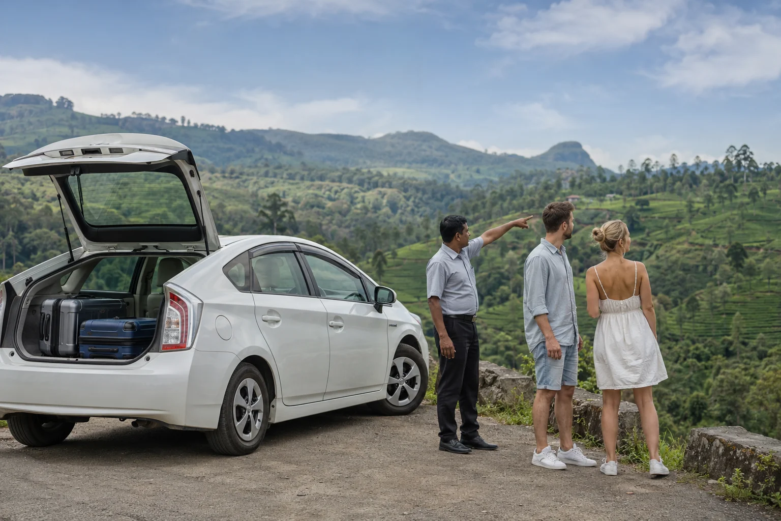 Wavion Lanka guide at a hill country viewpoint